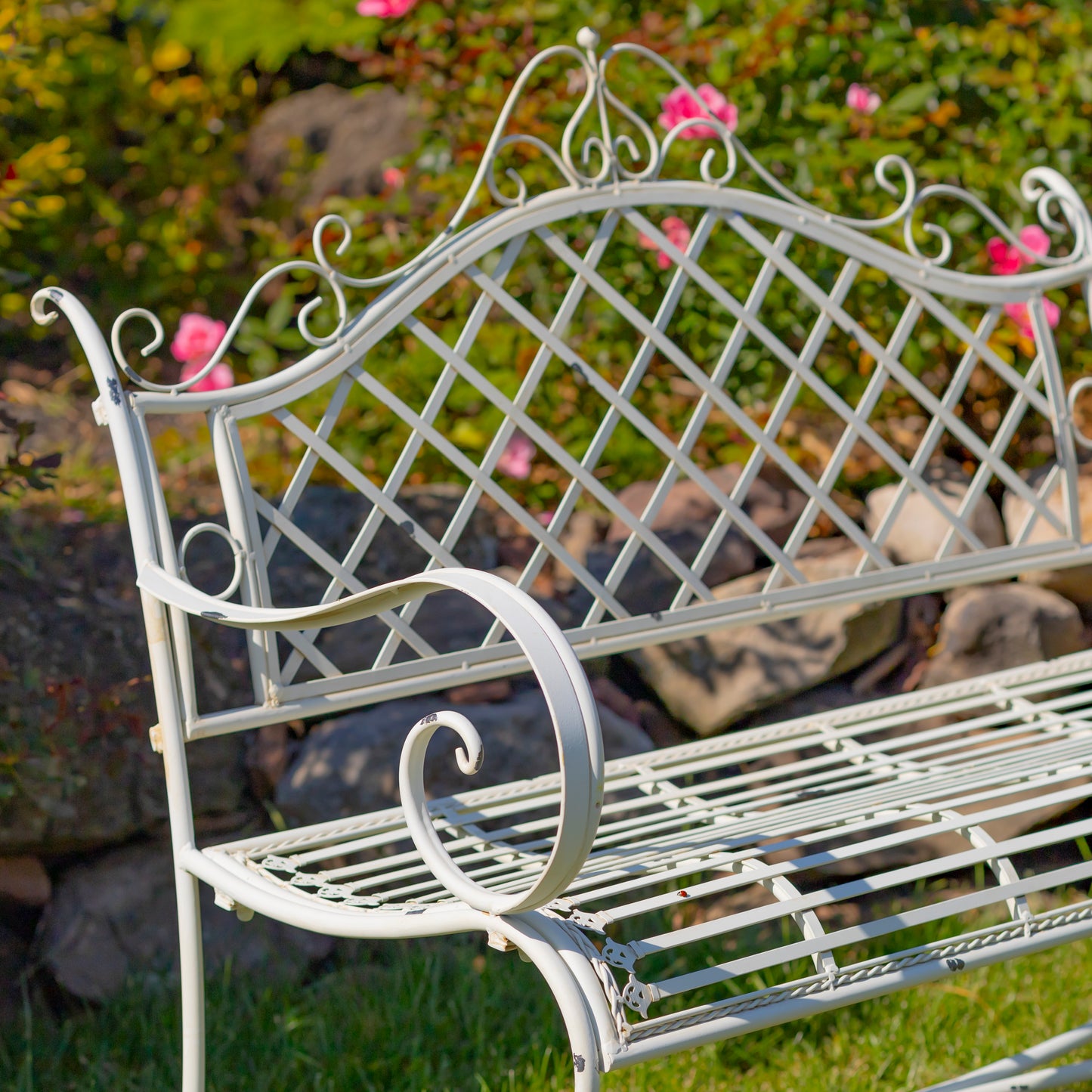 "Stephania" Victorian Iron Garden Bench – Antique White