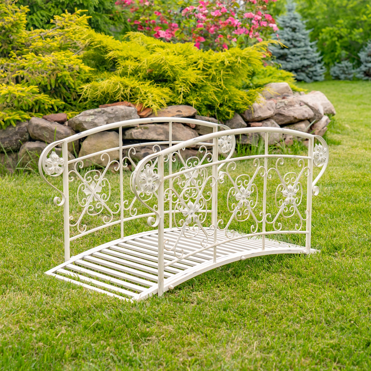 3.5 ft. Iron Garden Bridge with Embellished Handrails “Stephania”