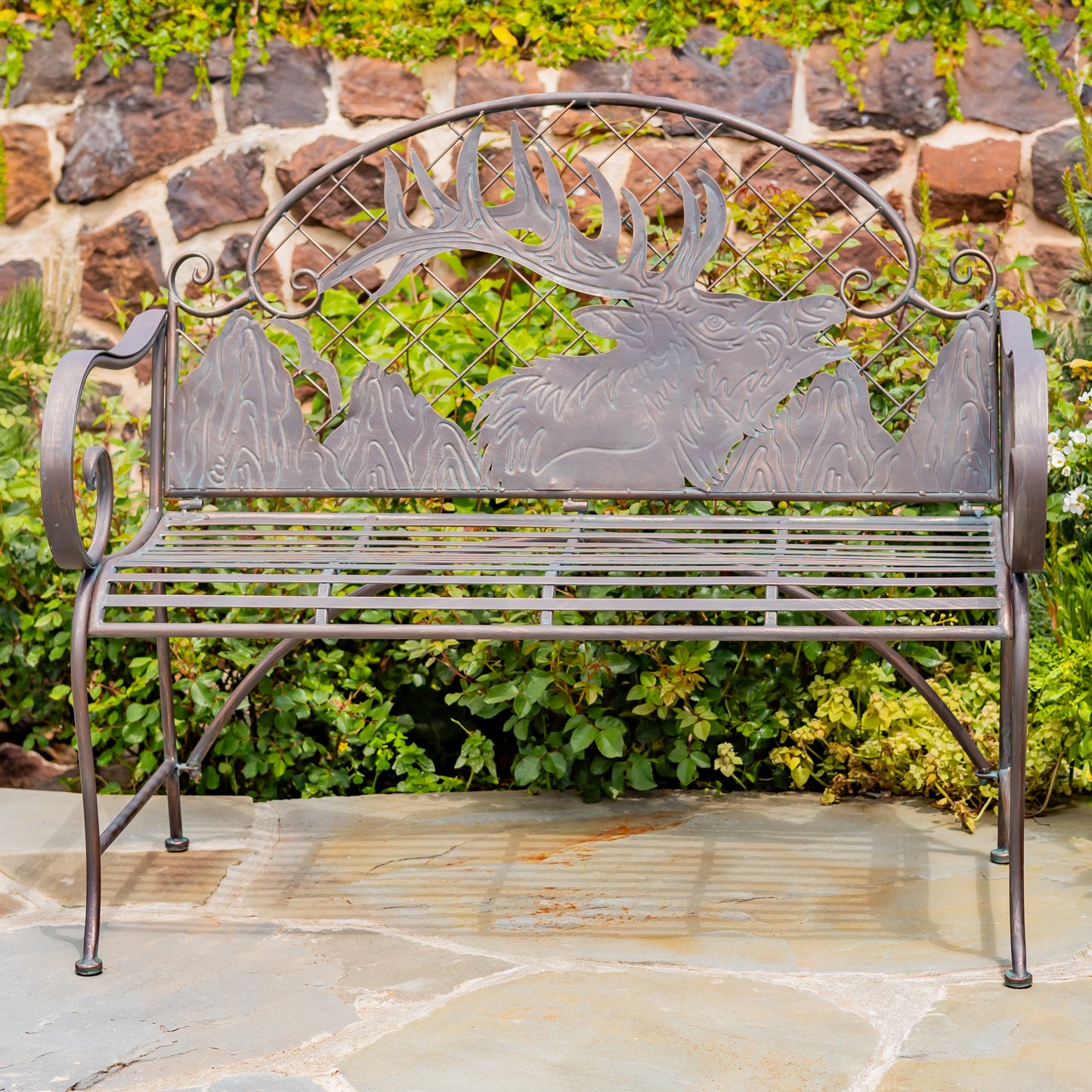 Round Top Iron Garden Bench with Caribou Backrest – “Selkirk”