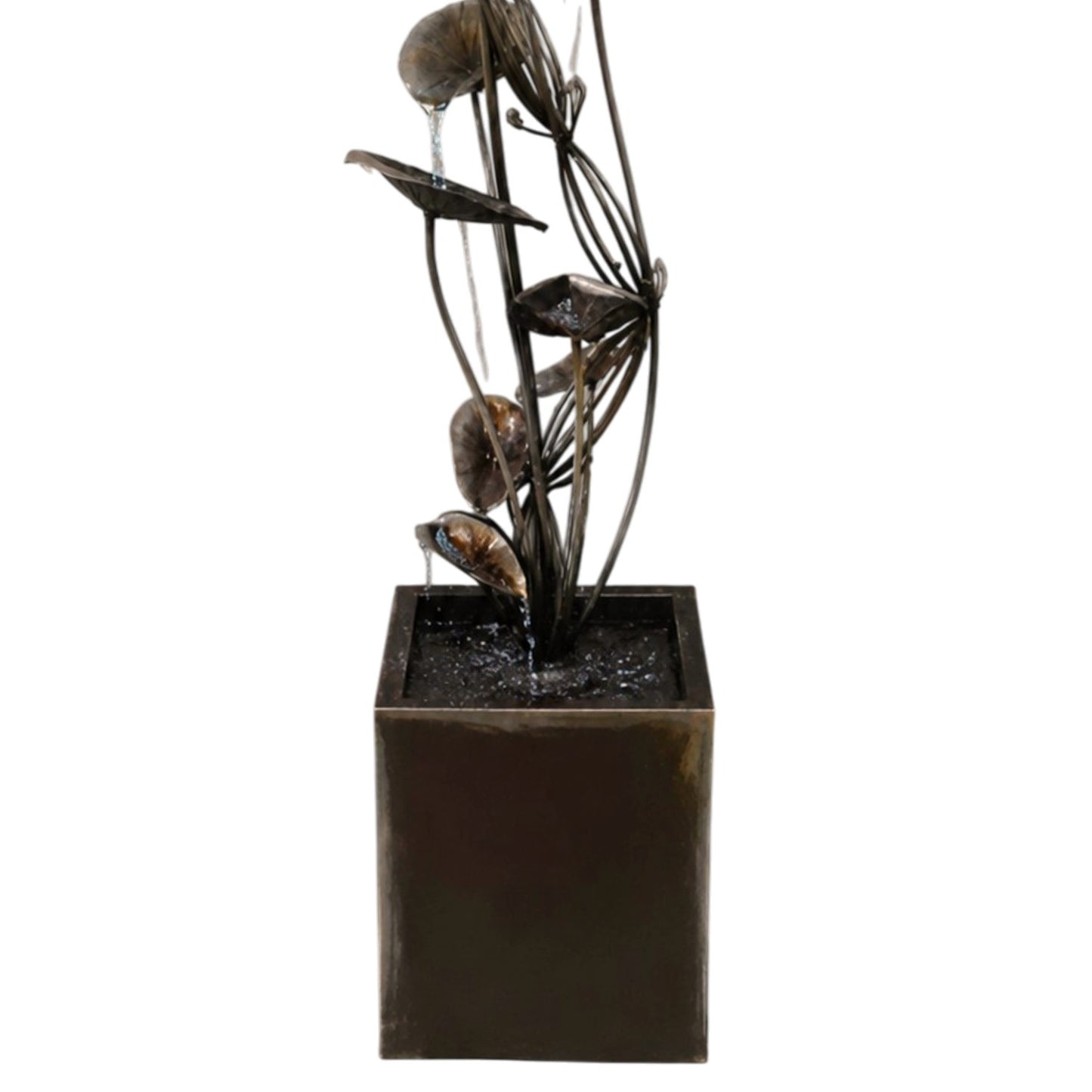 84" Tall Metal Cascading Lily Pad Fountain with Square Basin