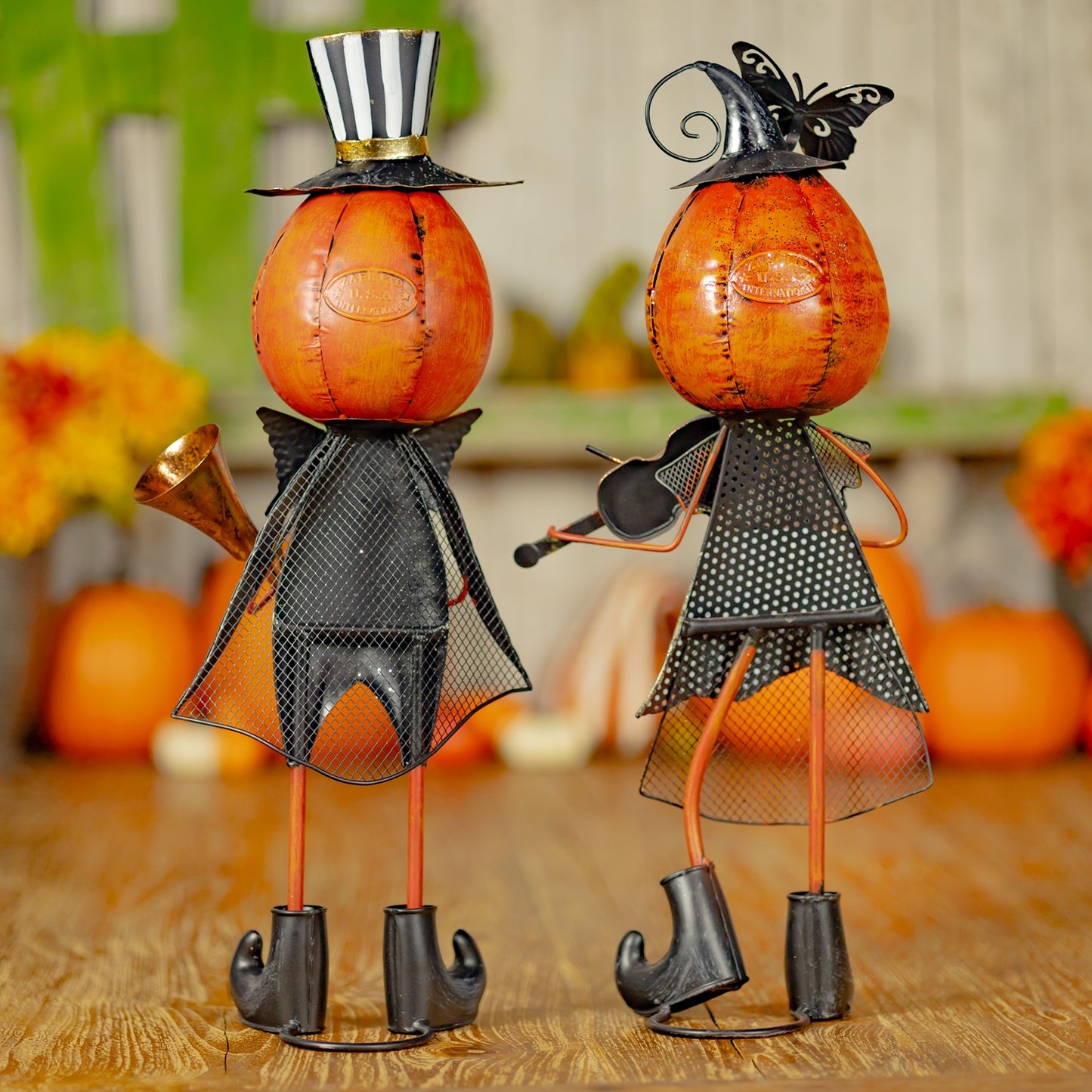 Set of 2 Metal Jack-O-Lantern Musician Couple