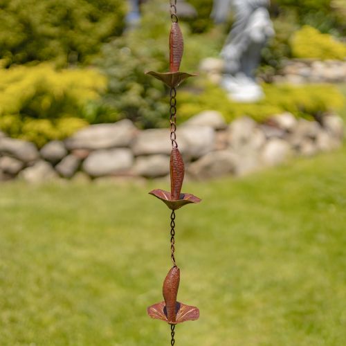 76.5" Iron Mushroom Rain Chain – Antique Rust Decorative Downspout