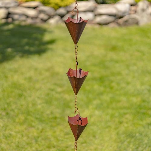 78" Iron Umbrella Rain Chain – Antique Rust Decorative Downspout