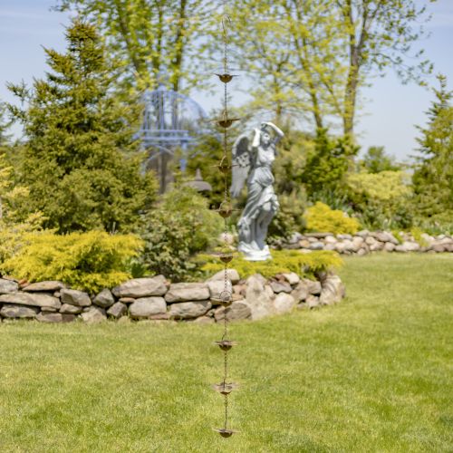 78" Iron Flower Rain Chain – Antique Rust Decorative Downspout