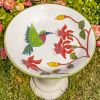 Walela 15" Hand-Painted Porcelain Birdbath with Hummingbird & Wildflowers