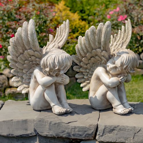 Thomas & James 20" Sitting Cherub Garden Statues – Set of 2 | Antique Grey