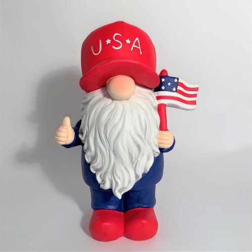 The Americanos 21" Magnesium Garden Gnome Holding American Flag – Red Hat