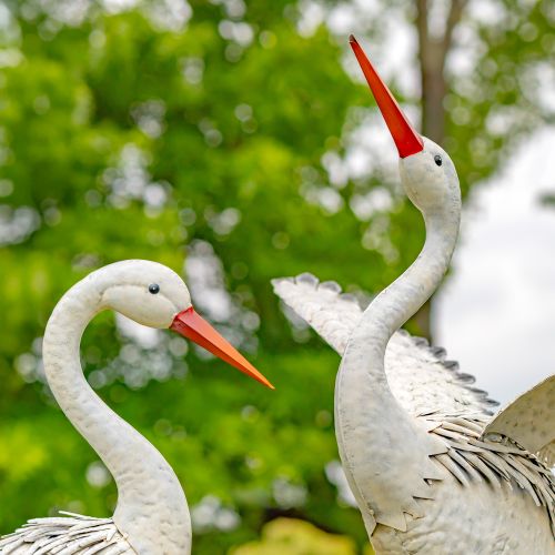 Set of Two Great White Heron Metal Garden Sculptures – 44.5" Tall