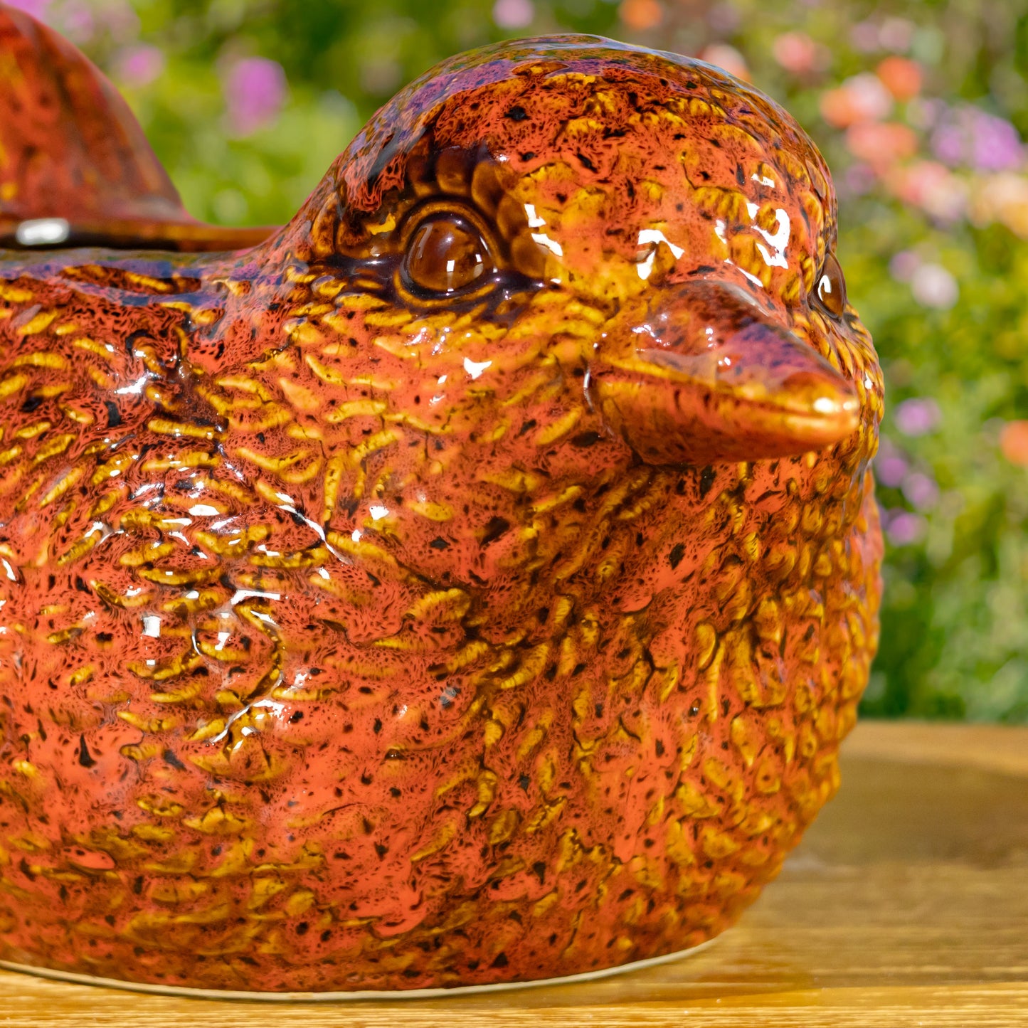 17.5" Hand Painted Ceramic Bird Planter in Red