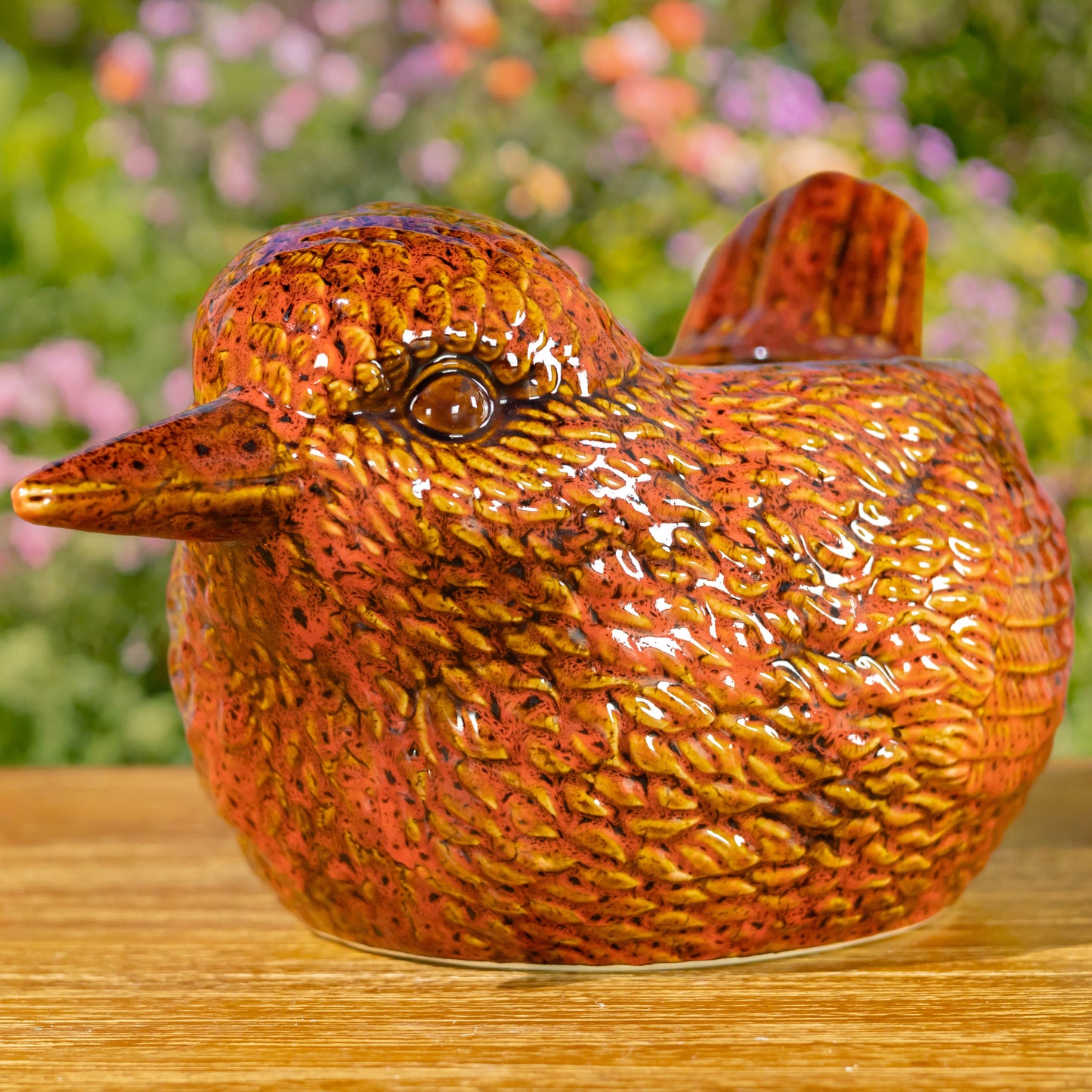 17.5" Hand Painted Ceramic Bird Planter in Red