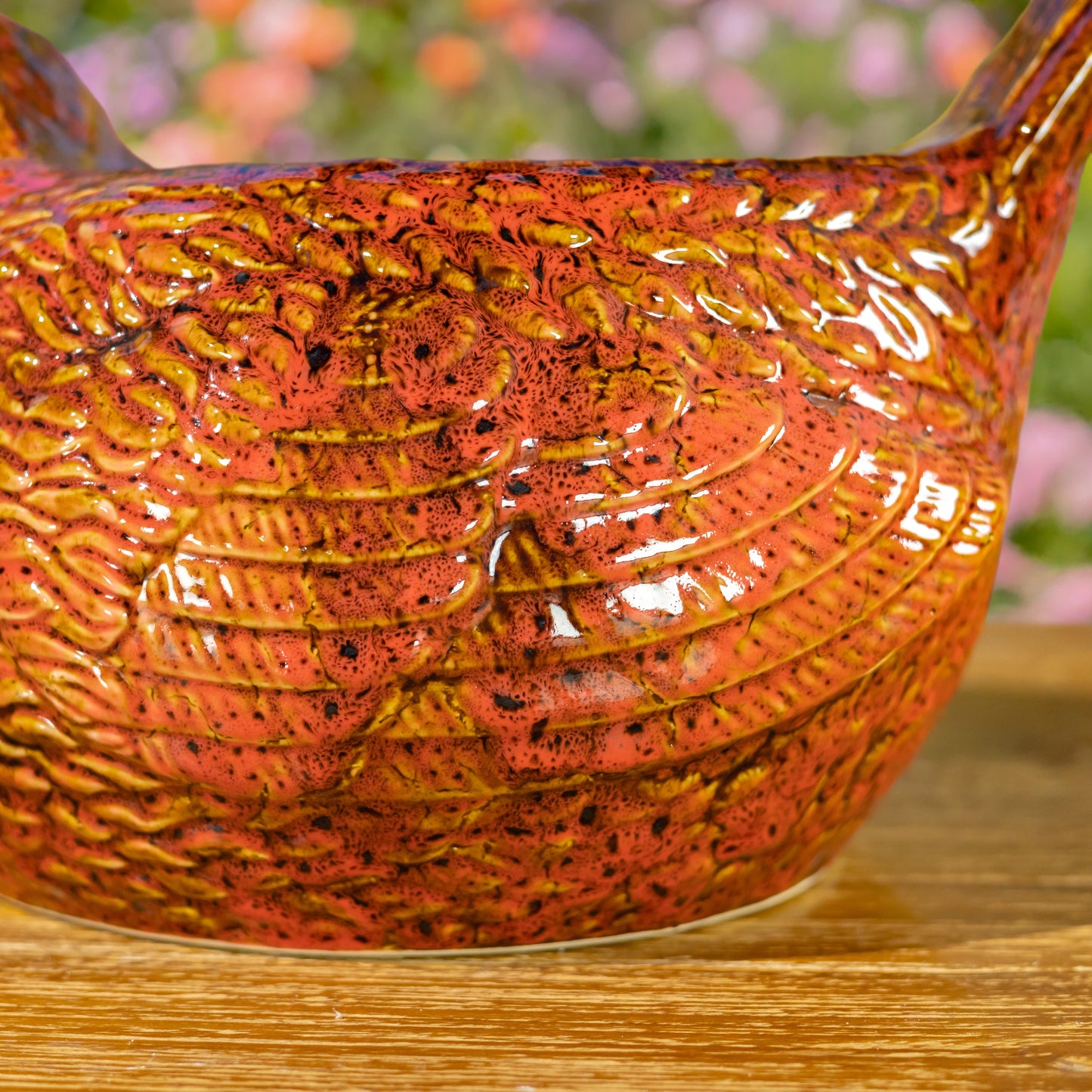 17.5" Hand Painted Ceramic Bird Planter in Red