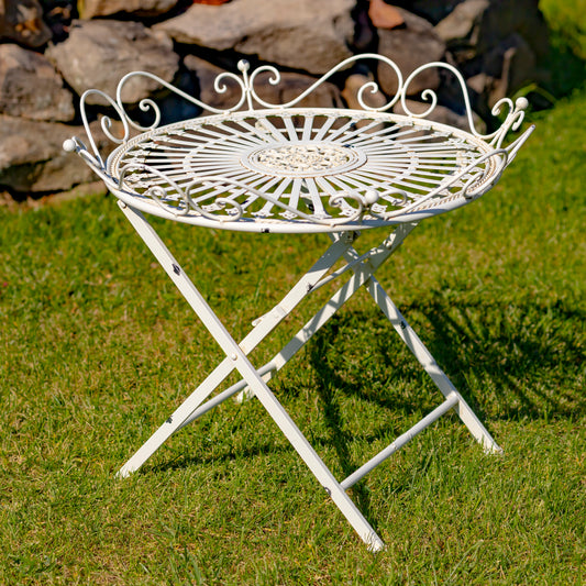 "Stephania" Victorian Folding Iron Garden Table – Antique White