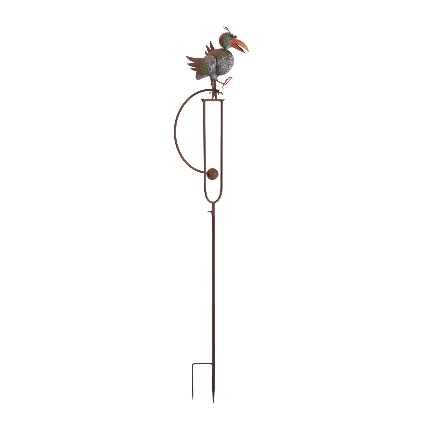 Metal Parrot Rocking Garden Stake – 55" Tall Whimsical Outdoor Yard Decor – “Pebbles”.
