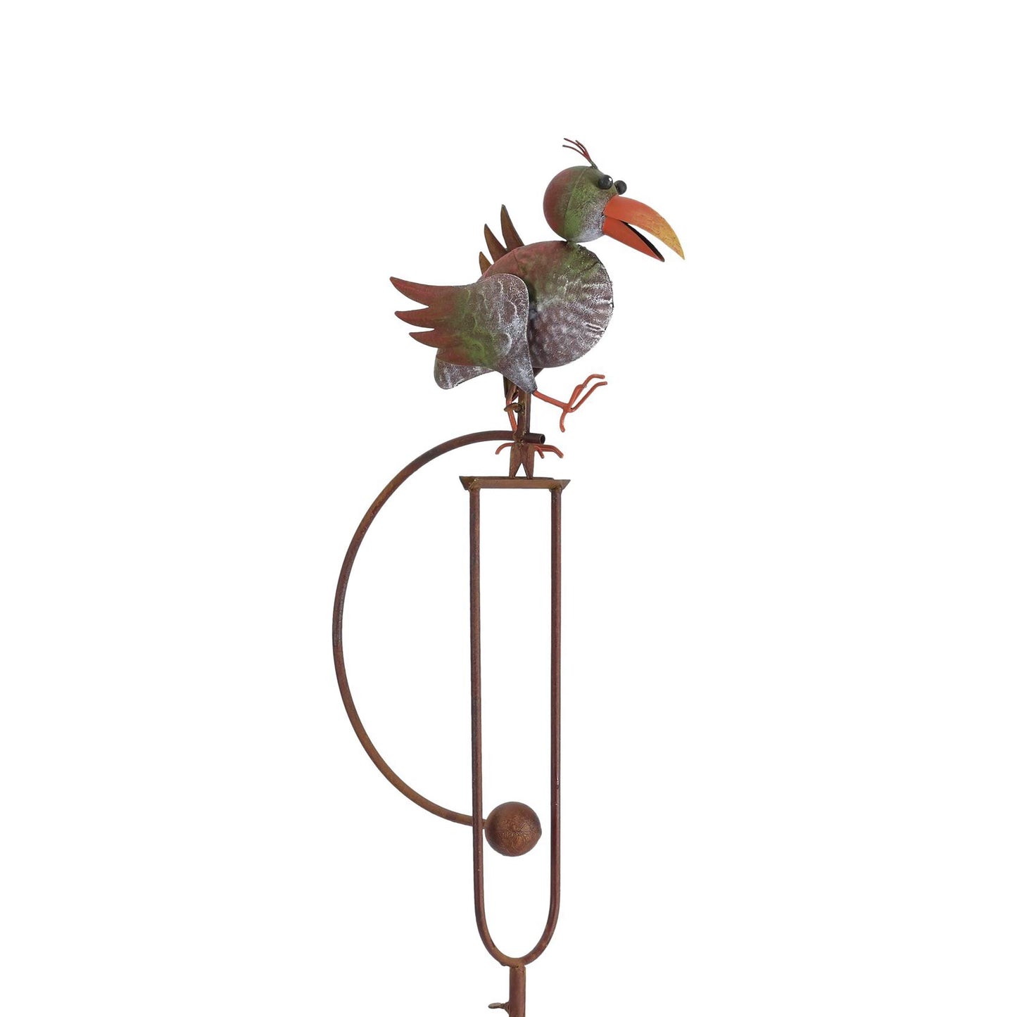 Metal Parrot Rocking Garden Stake – 55" Tall Whimsical Outdoor Yard Decor – “Pebbles”.