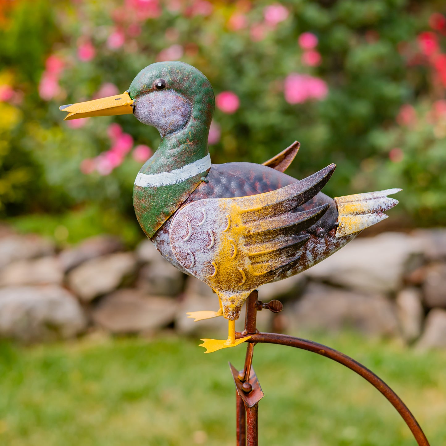 Metal Mallard Duck Rocking Garden Stake – 55" Tall Whimsical Outdoor Yard Decor – Ferdinand