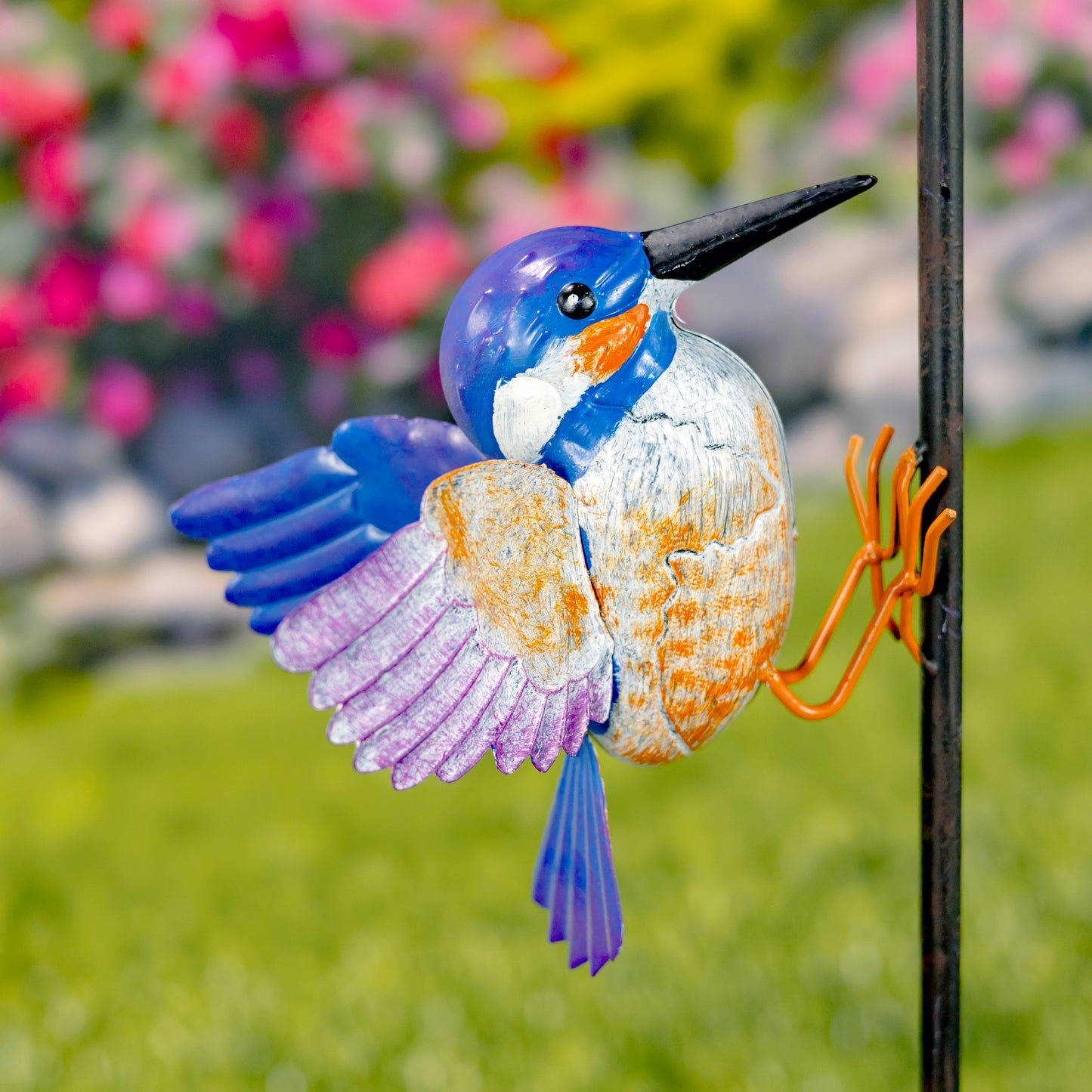 Metal Hummingbird Rain Gauge Garden Stake – 46.75" Tall Outdoor Yard Decor – Skye