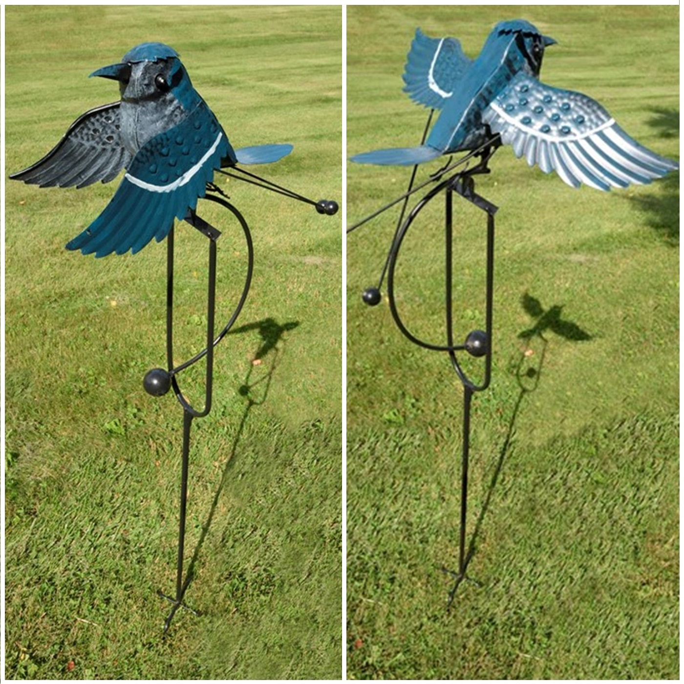 Metal Blue Jay Swing Garden Stake – 61" Tall Kinetic Flying Bird Yard Decor