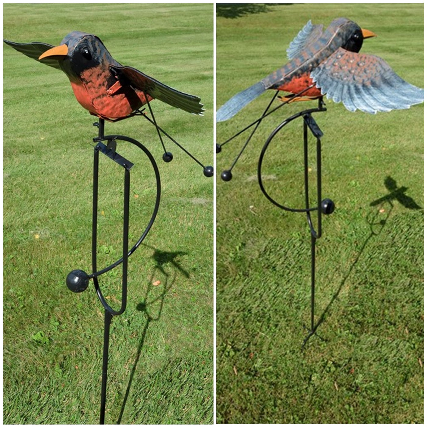 Metal Robin Swing Garden Stake – 59.5" Tall Kinetic Flying Bird Yard Decor