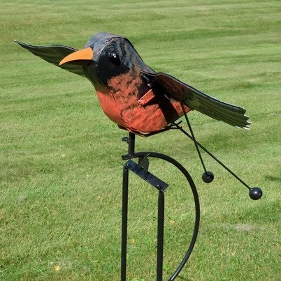 Metal Robin Swing Garden Stake – 59.5" Tall Kinetic Flying Bird Yard Decor
