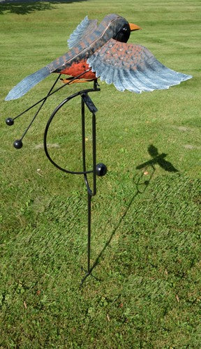 Metal Robin Swing Garden Stake – 59.5" Tall Kinetic Flying Bird Yard Decor
