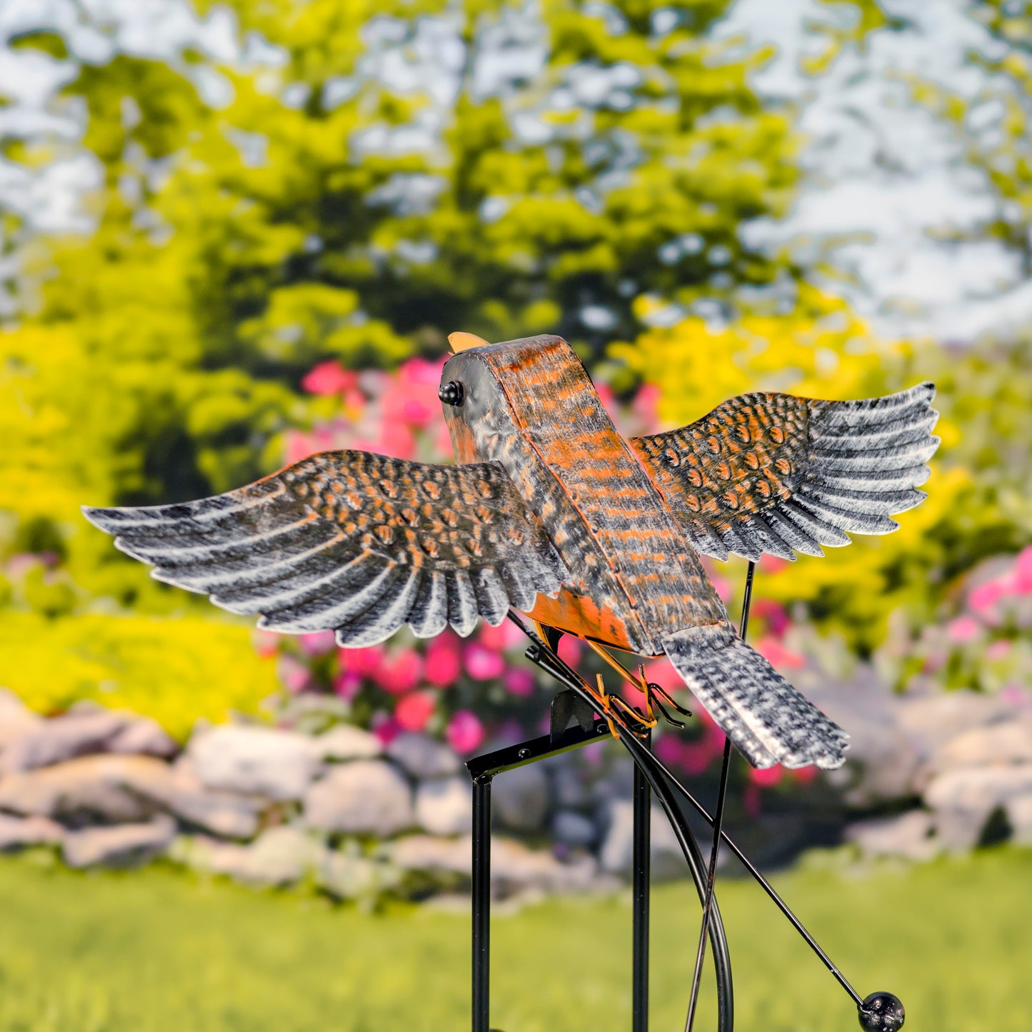 Metal Robin Swing Garden Stake – 59.5" Tall Kinetic Flying Bird Yard Decor