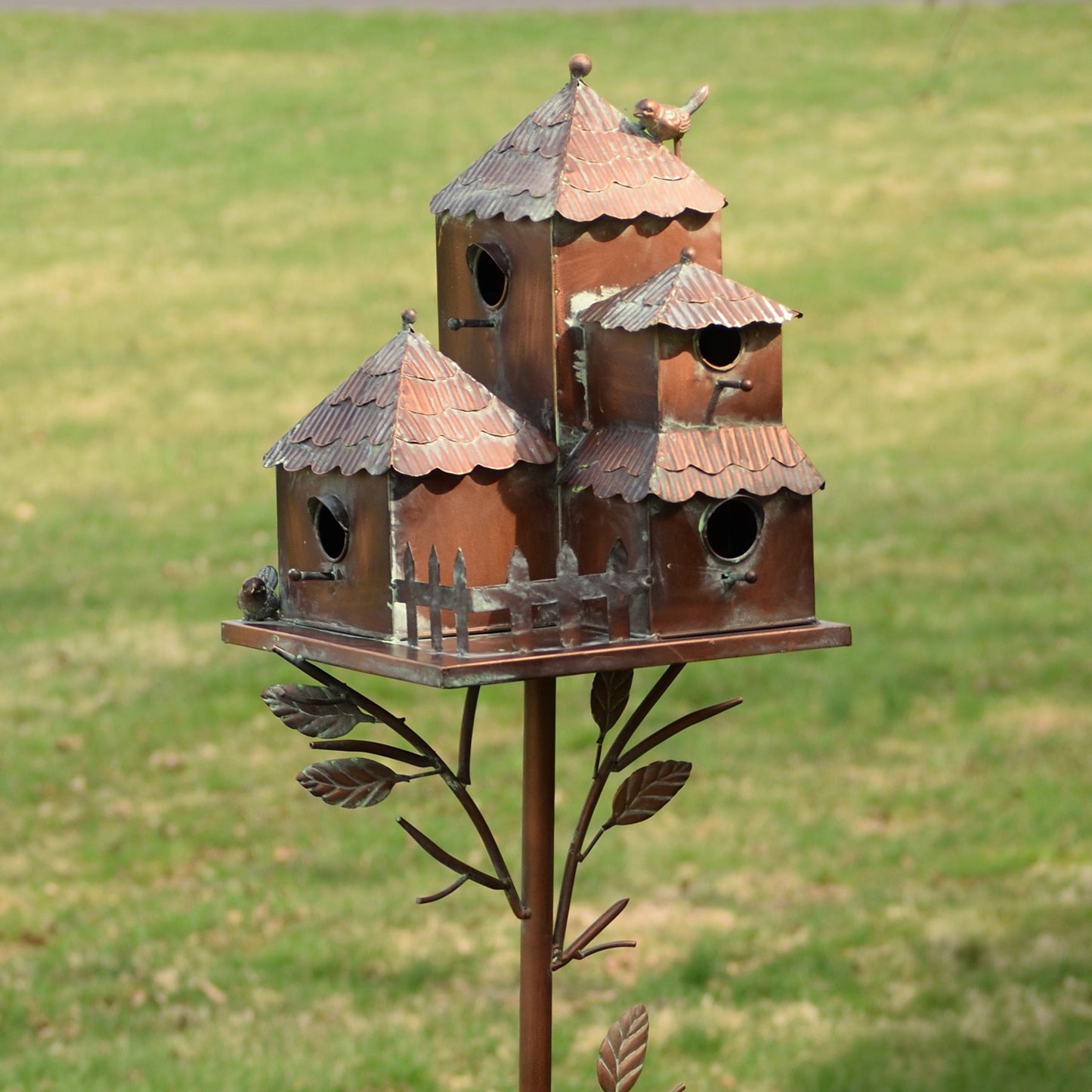 76.75" Country-Style Iron Birdhouse Stake “Pipersville”