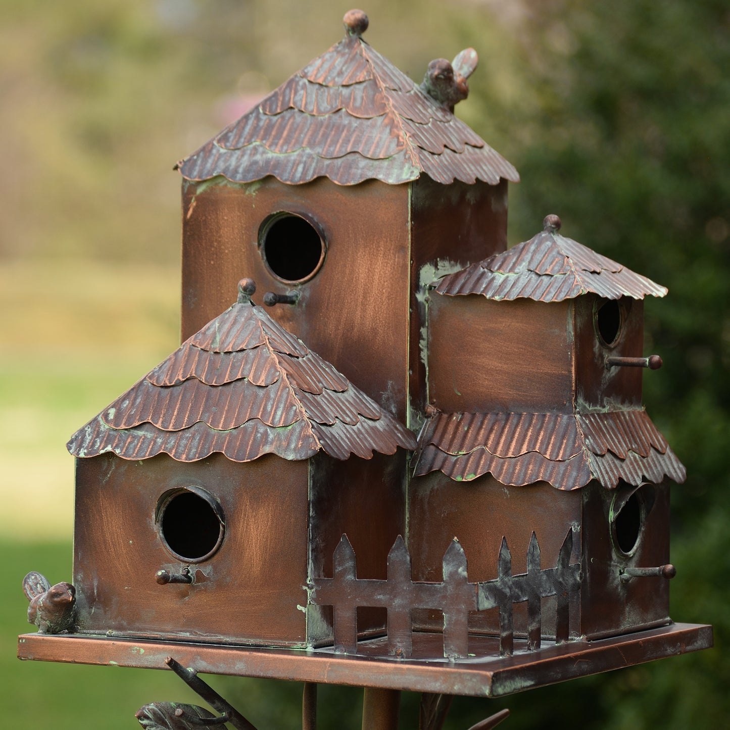 76.75" Country-Style Iron Birdhouse Stake “Pipersville”