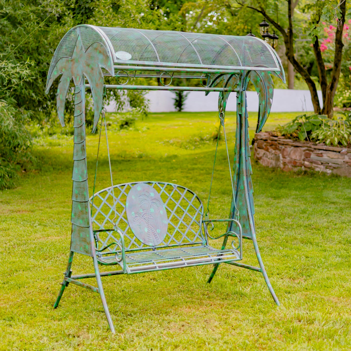 Palm Beach Iron Swing Bench – Verdi Green Garden Statement