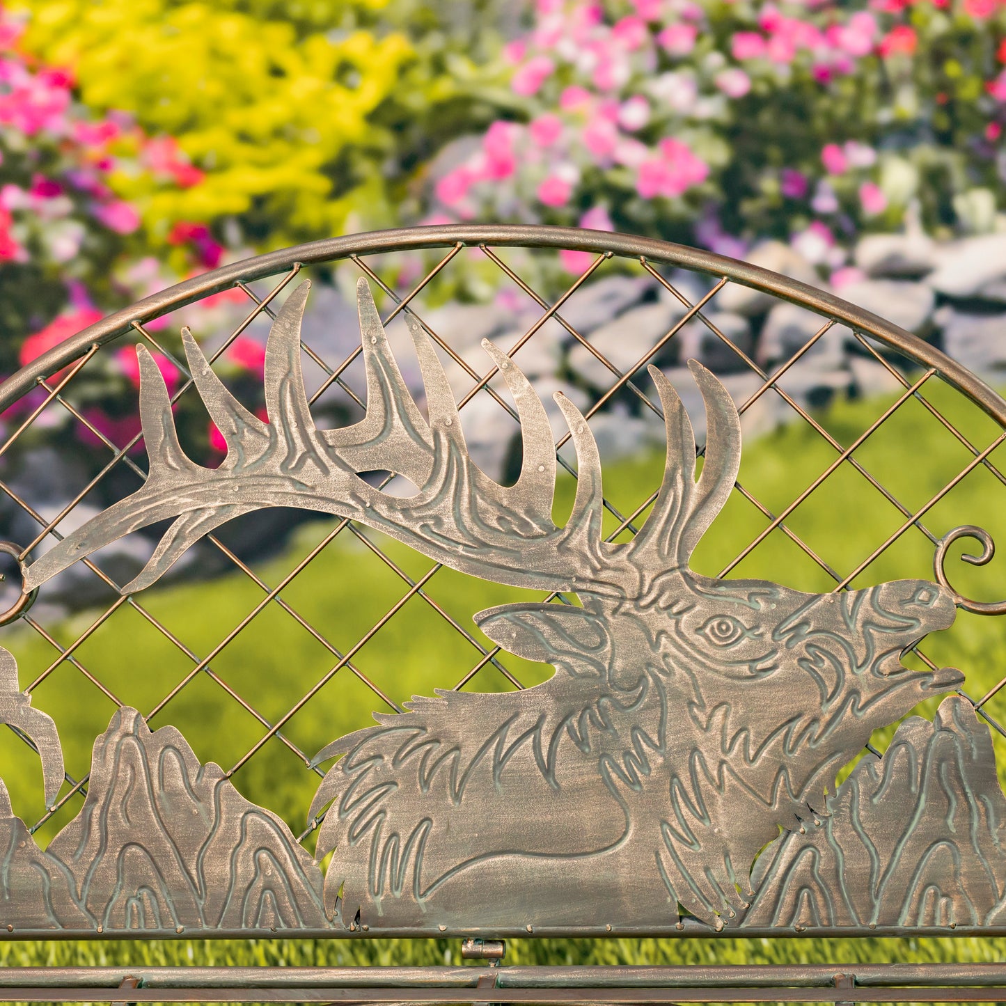 Round Top Iron Garden Bench with Caribou Backrest – “Selkirk”