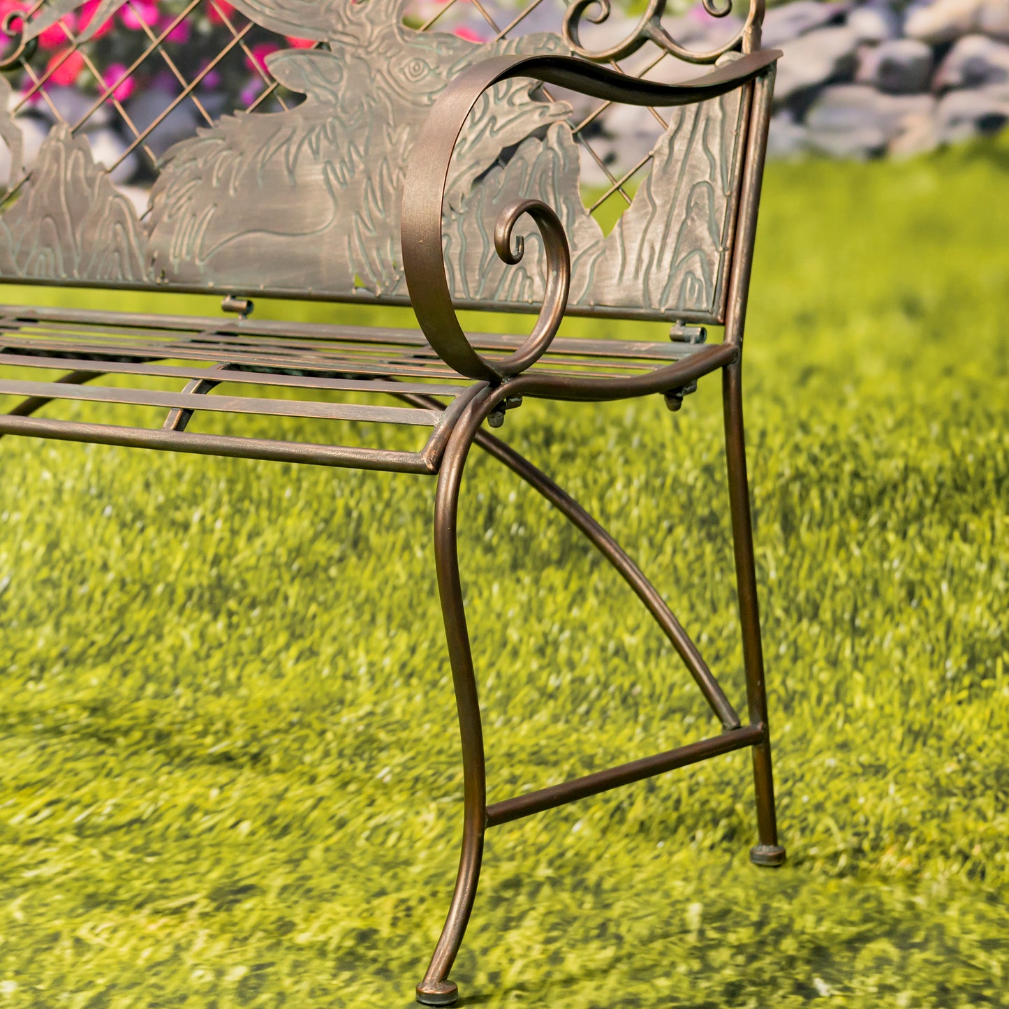 Round Top Iron Garden Bench with Caribou Backrest – “Selkirk”