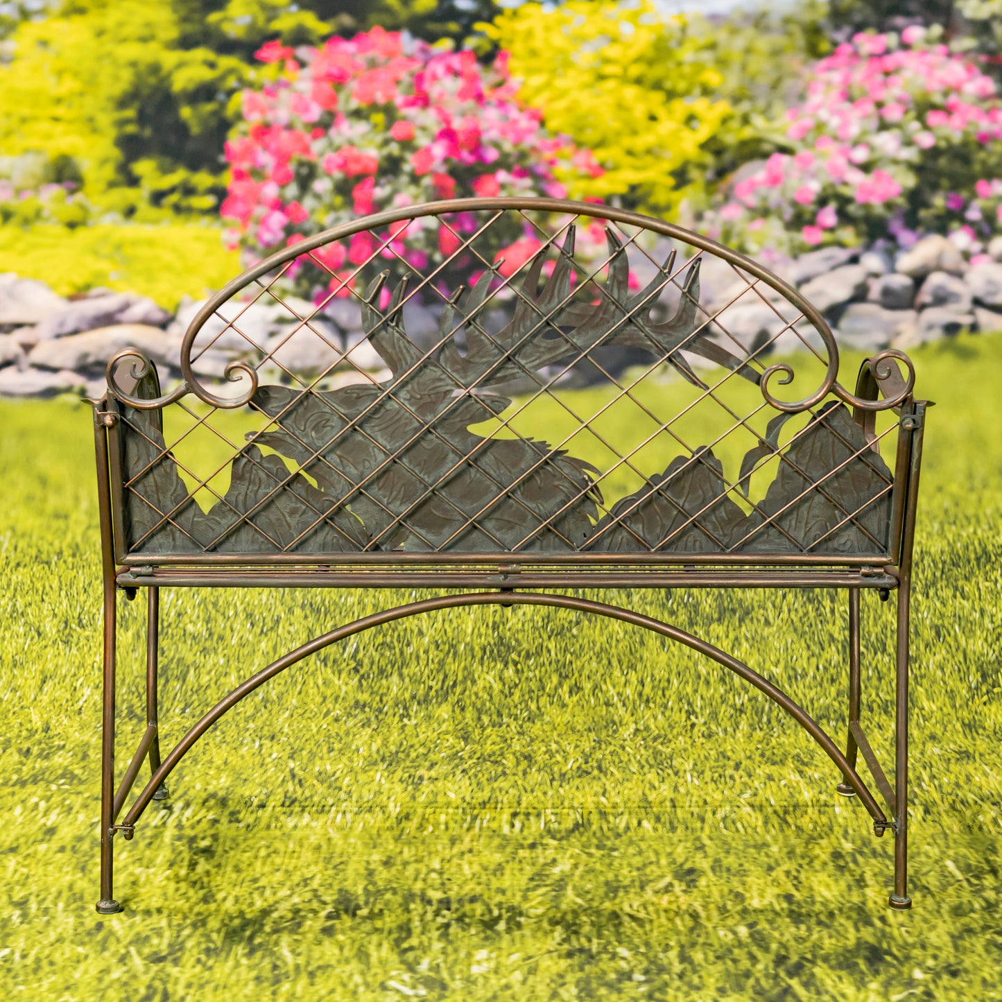 Round Top Iron Garden Bench with Caribou Backrest – “Selkirk”