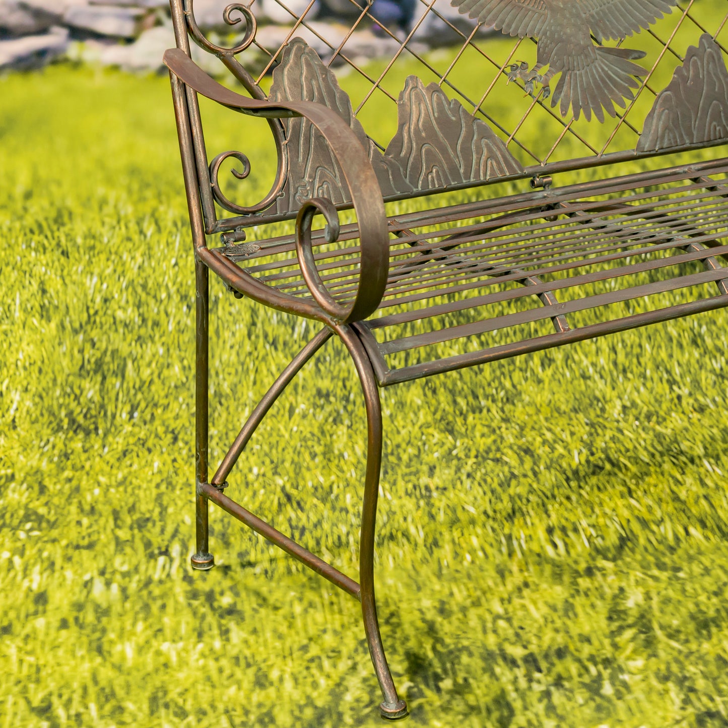 Klamath Iron Garden Bench with Bald Eagle Backrest – Antique Bronze
