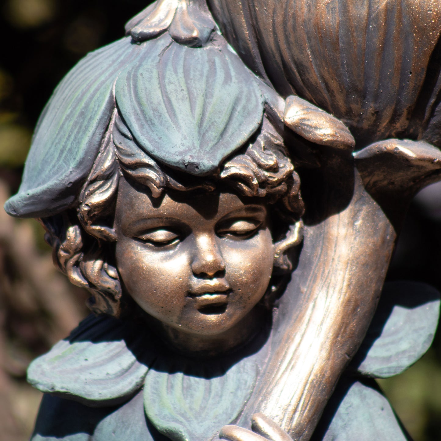 Tato Fairy Garden Statue with Flower – 27.5" Bronze Whimsical Garden Decor