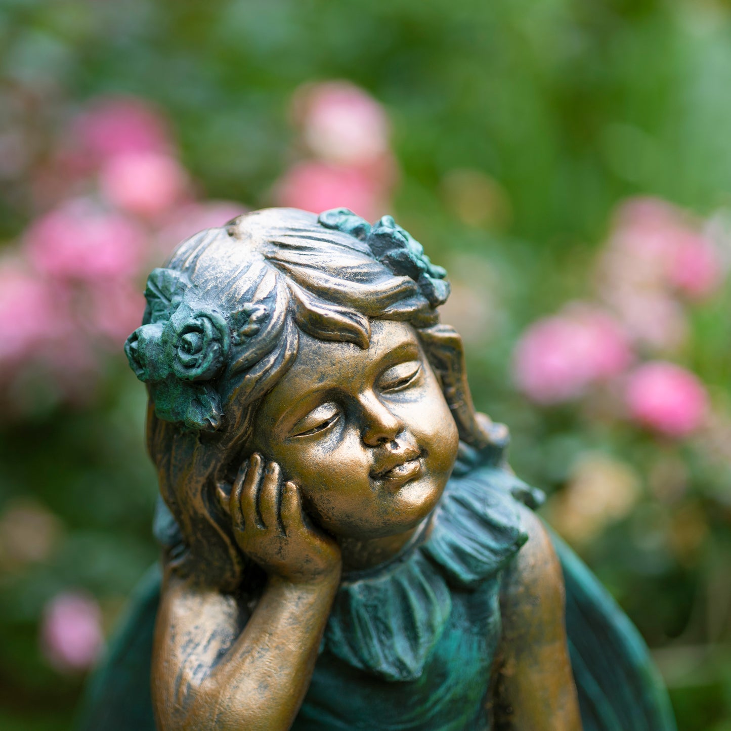 Gardenia Fairy Garden Statue Birdbath – 20" Bronze Fairy Garden Decor
