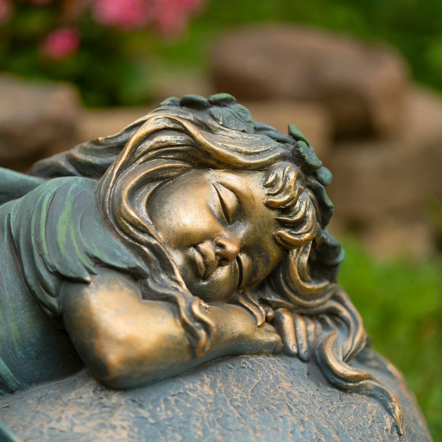 Ivy Sleeping Fairy Garden Statue – 20" Bronze Welcome Garden Decor