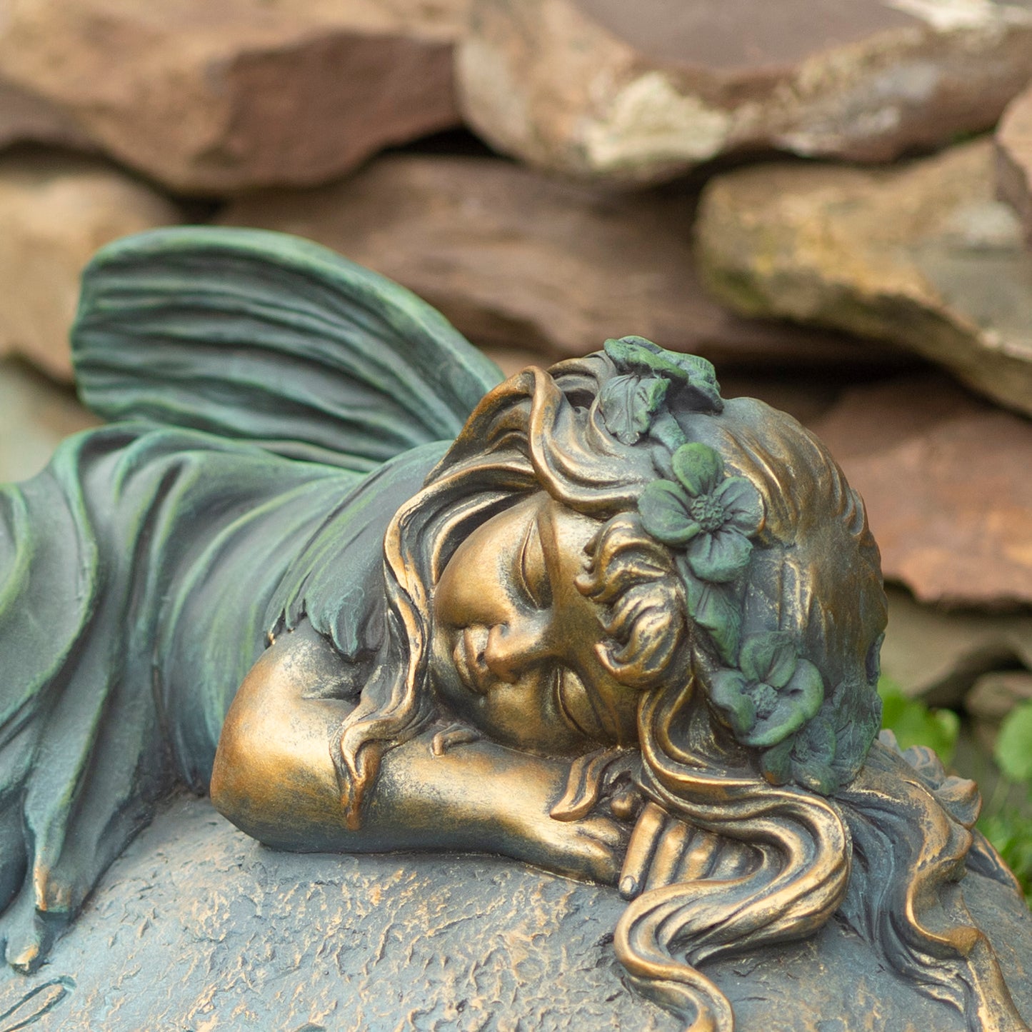Ivy Sleeping Fairy Garden Statue – 20" Bronze Welcome Garden Decor