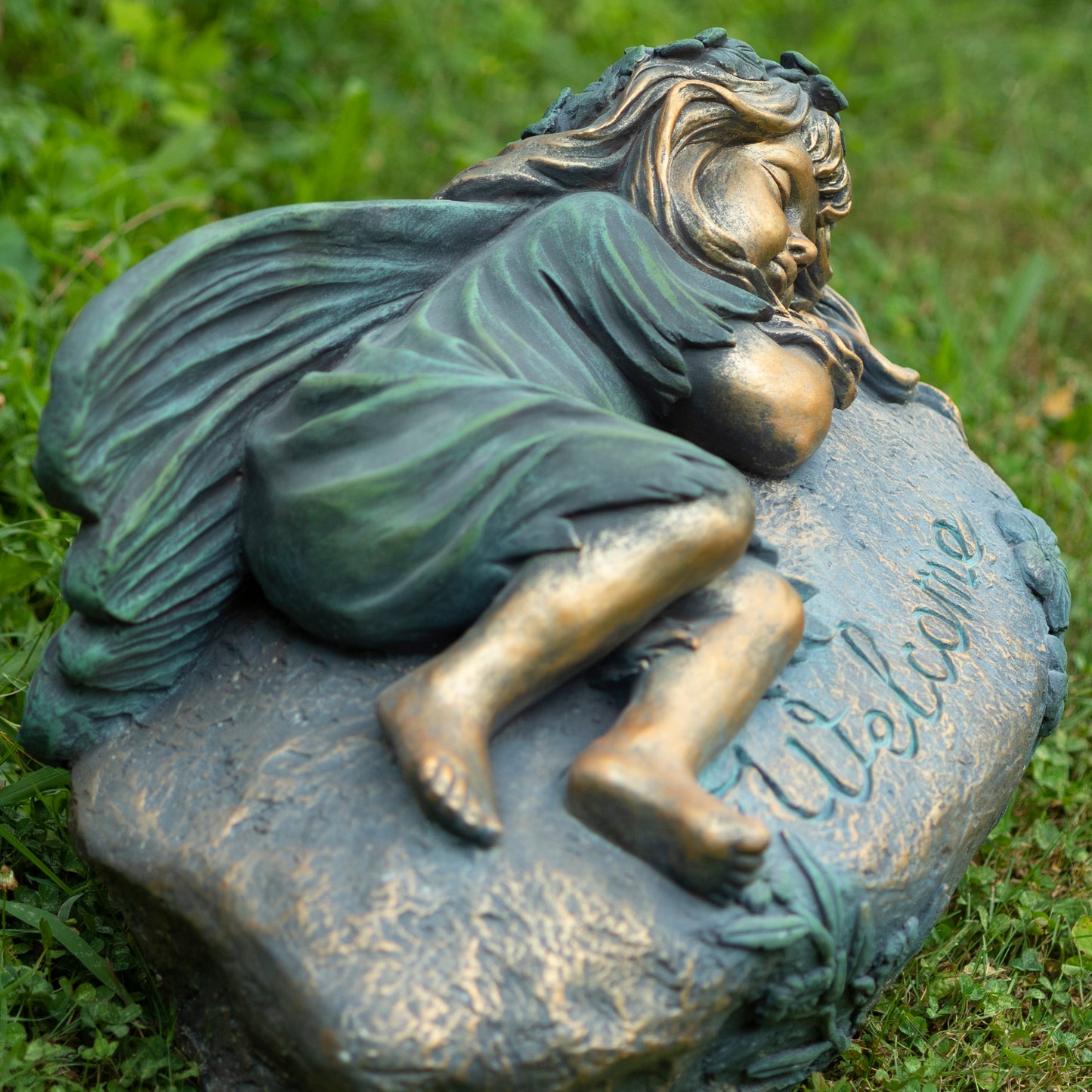 Ivy Sleeping Fairy Garden Statue – 20" Bronze Welcome Garden Decor