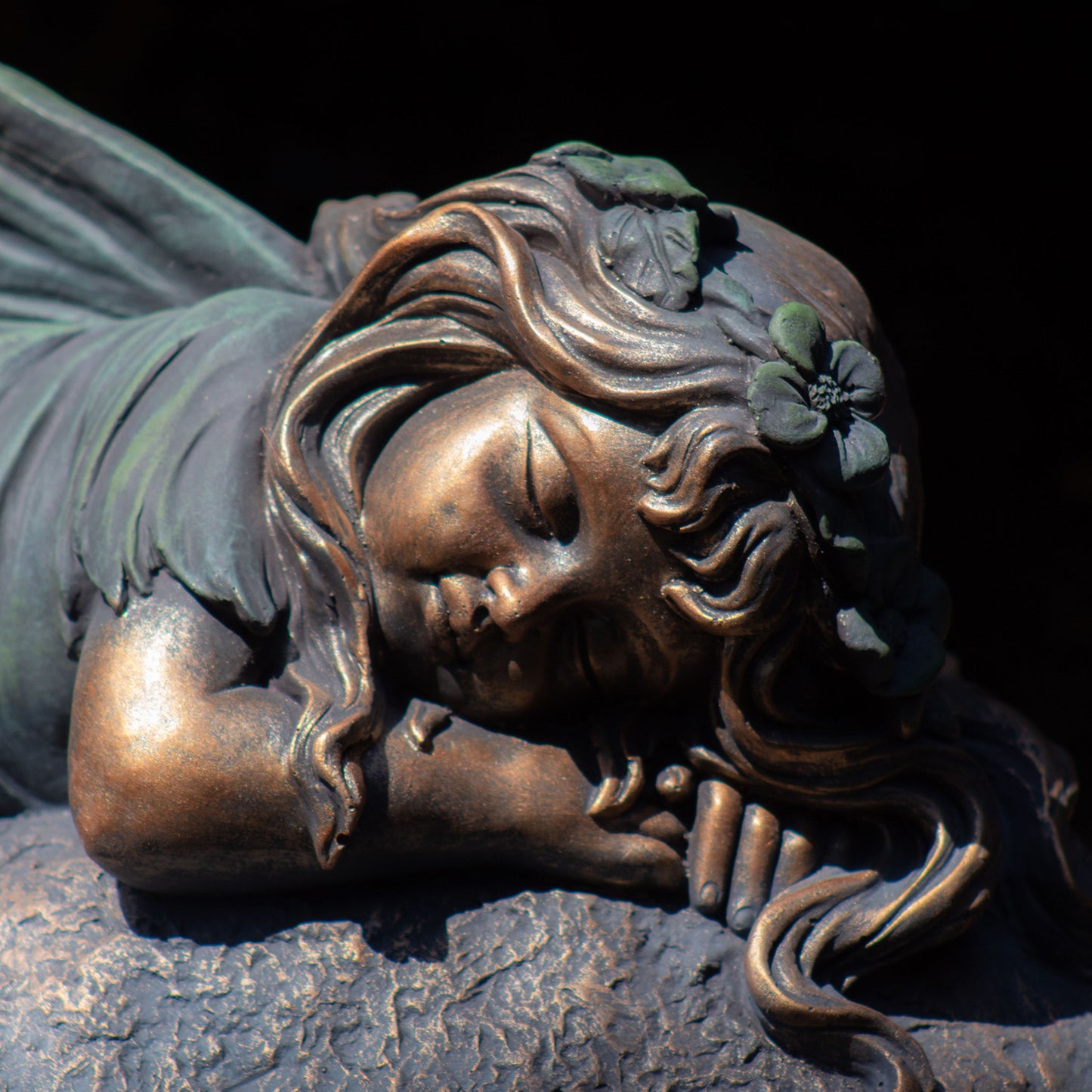 Ivy Sleeping Fairy Garden Statue – 20" Bronze Welcome Garden Decor