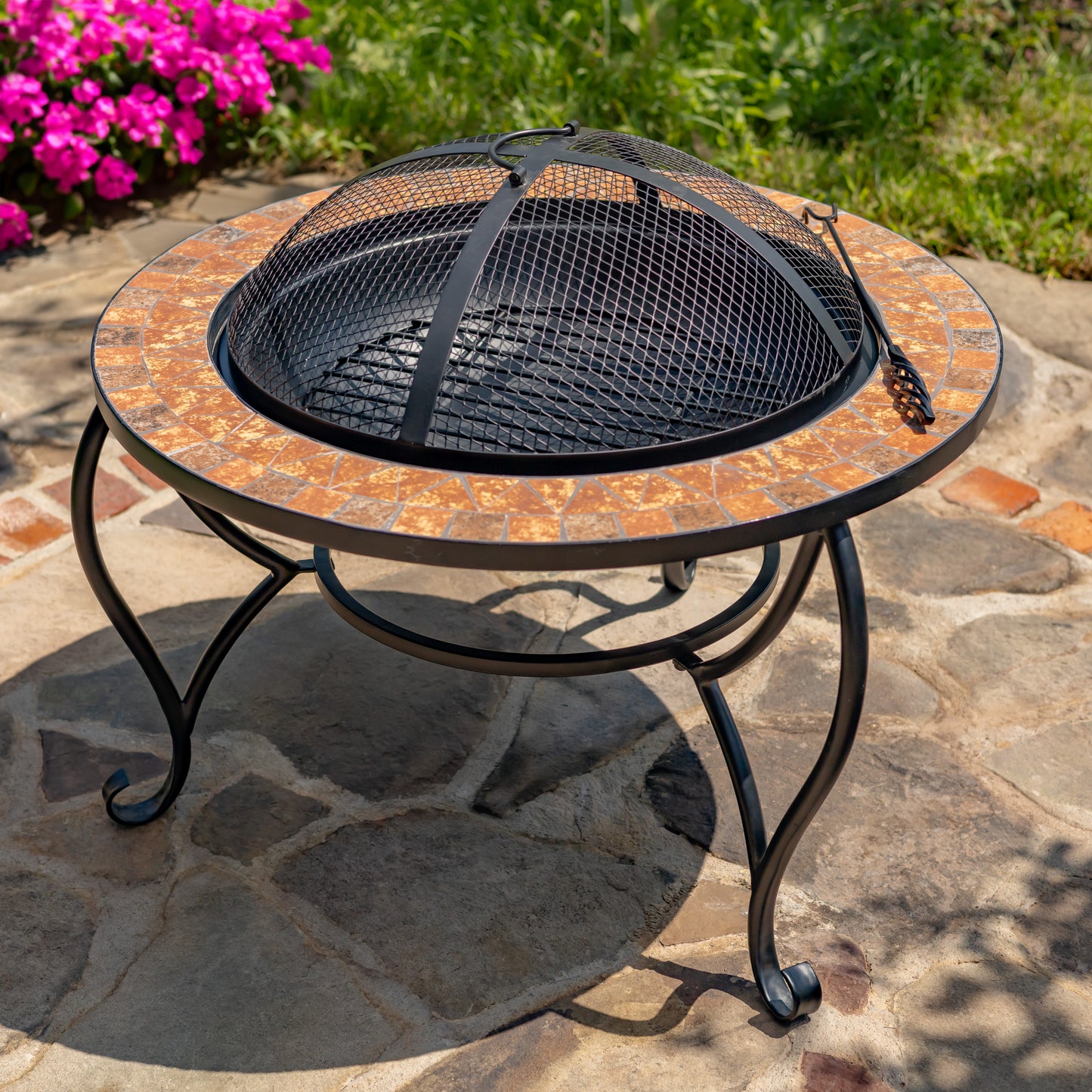 Mosaic Tile Metal Fire Pit – 32.6" Round Outdoor Wood Burning Fire Pit – Shenandoah