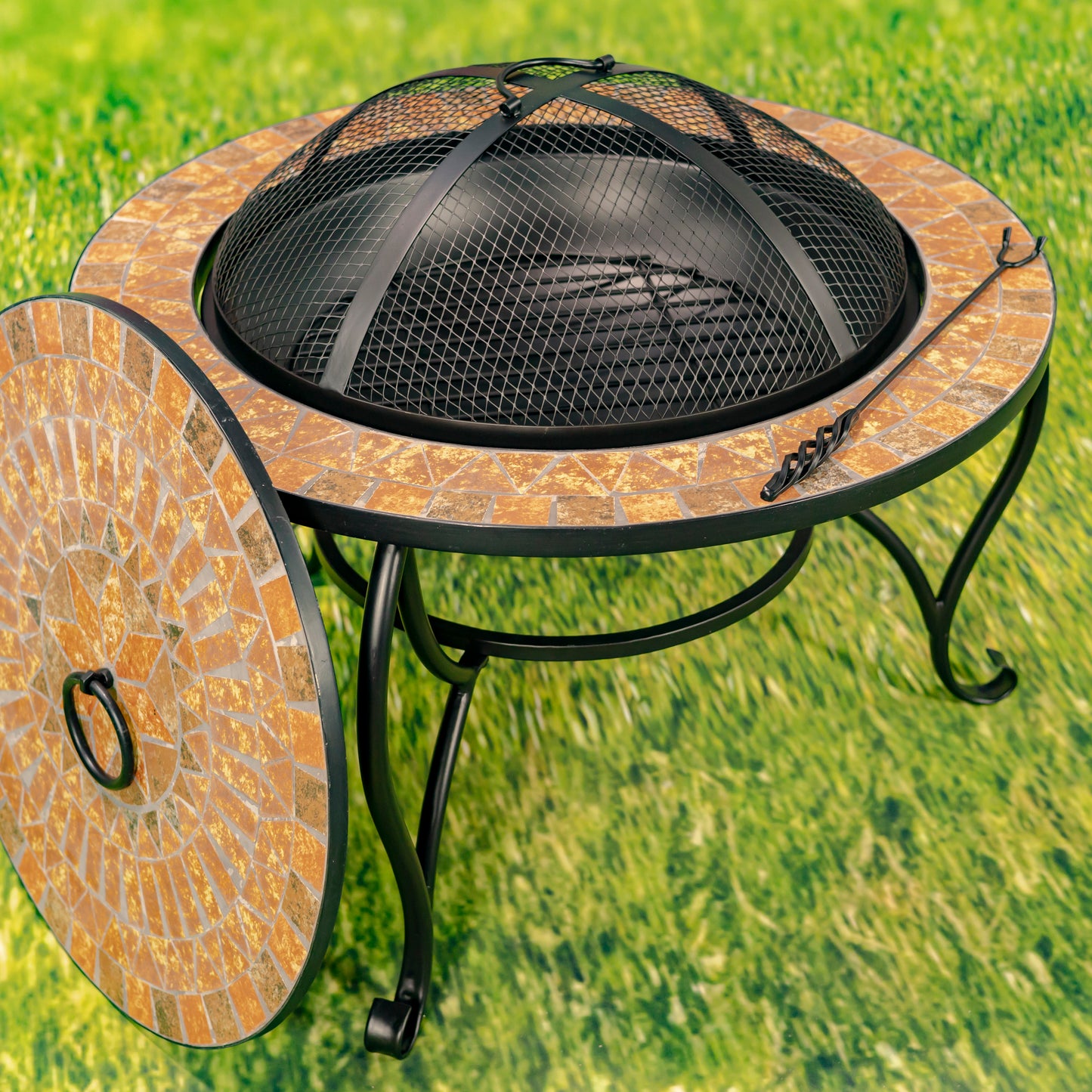 Mosaic Tile Metal Fire Pit – 32.6" Round Outdoor Wood Burning Fire Pit – Shenandoah
