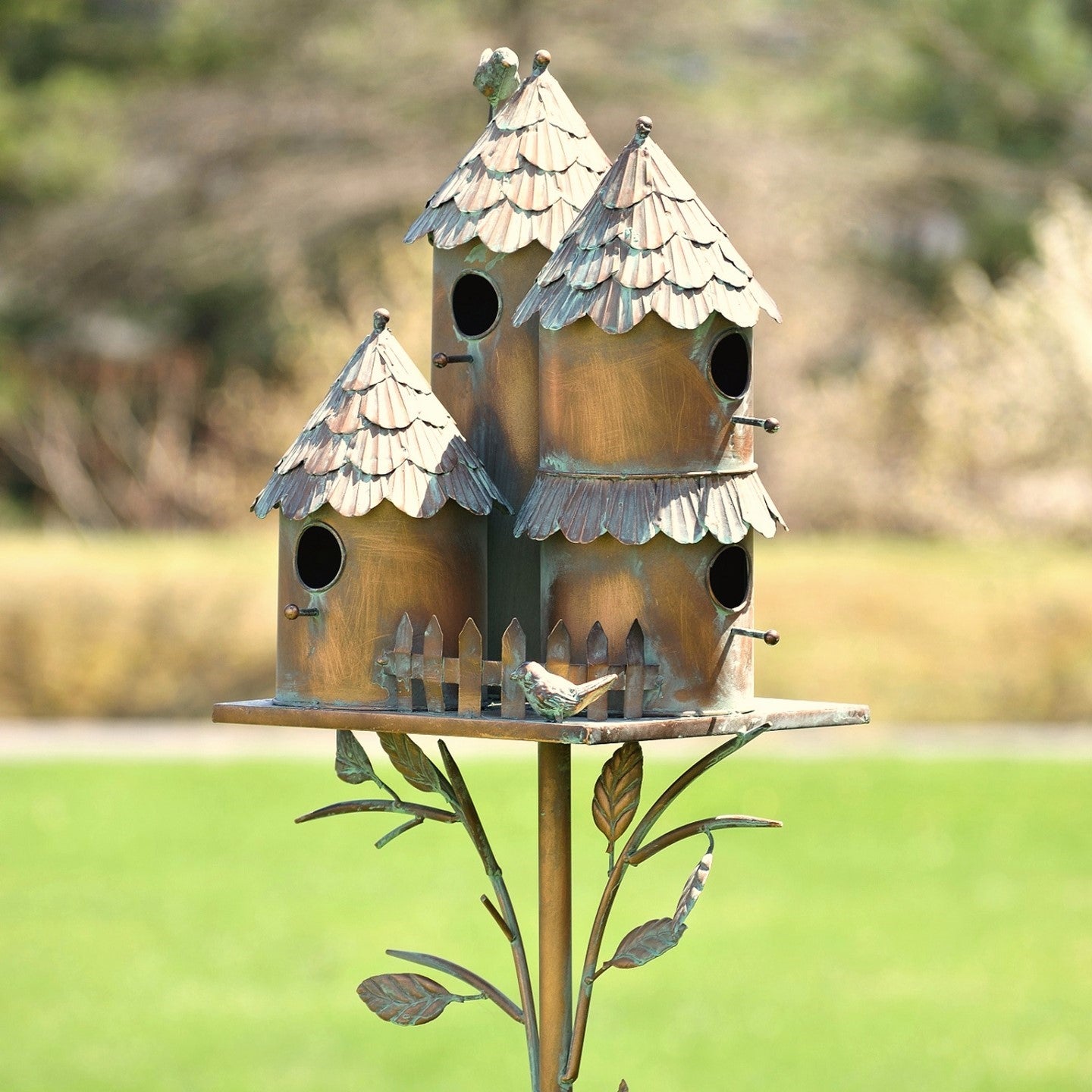 Country-Style Iron Birdhouse Stake, 76.75" | "Pipersville"
