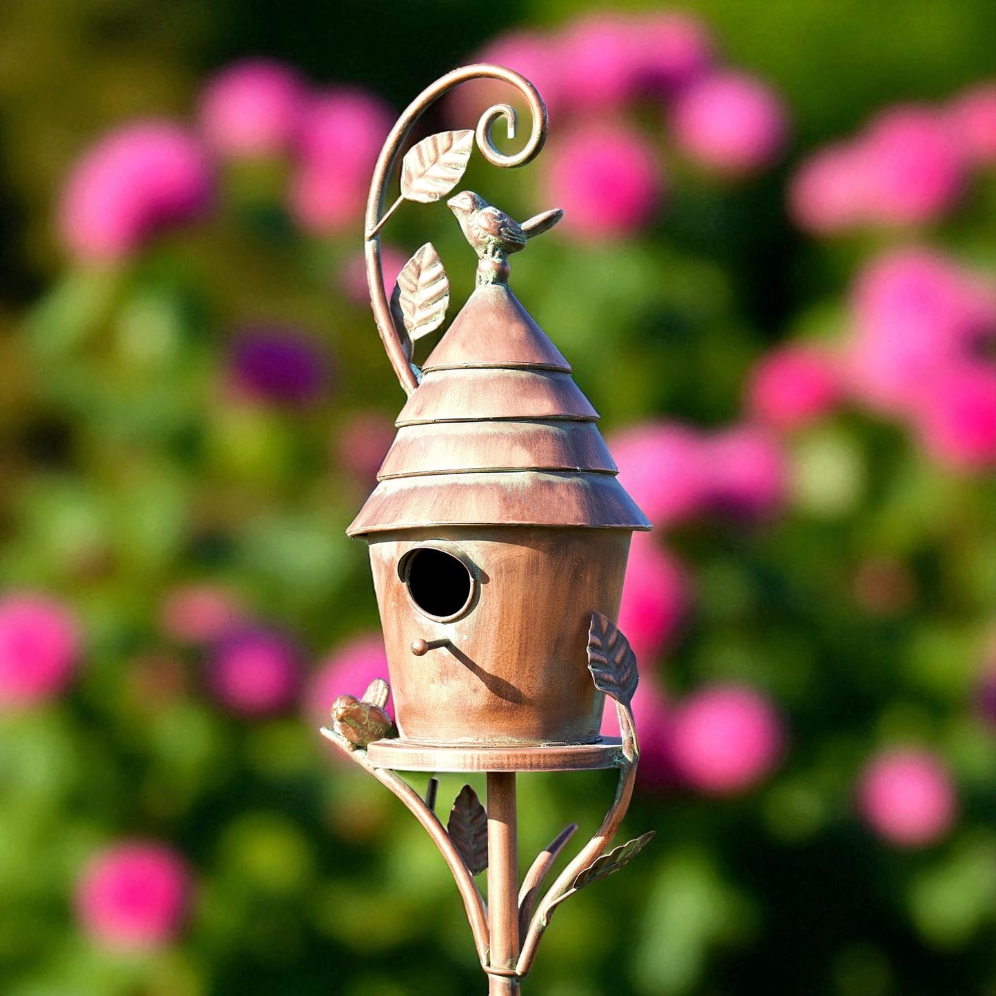 Antique Copper Saran Birdhouse Stake, 69.75" | "Mary"