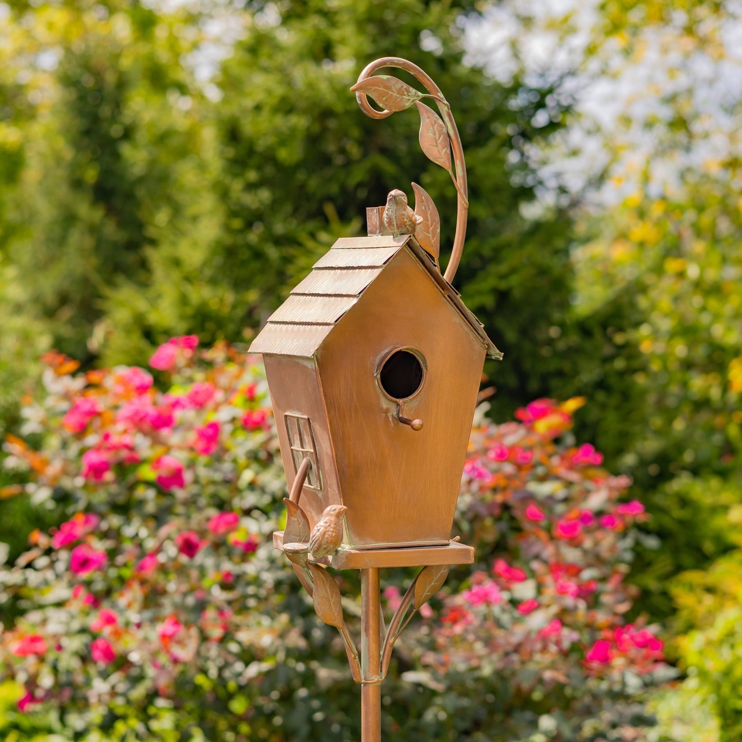 Antique Copper Saran Birdhouse Stake, 69.75" | "Holly"