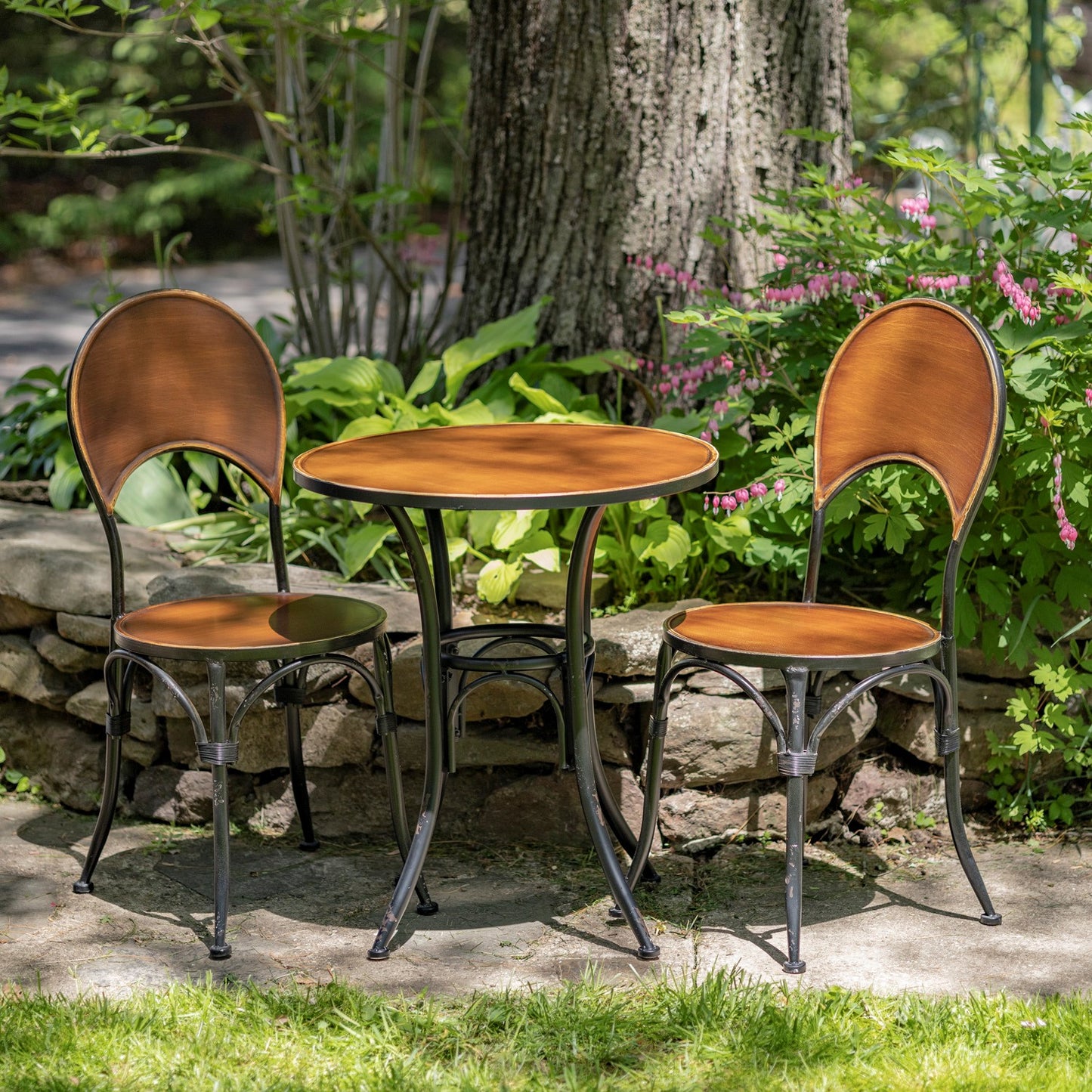 Round Iron Bistro Set, 3-Piece | "Paris 1968" in Copper