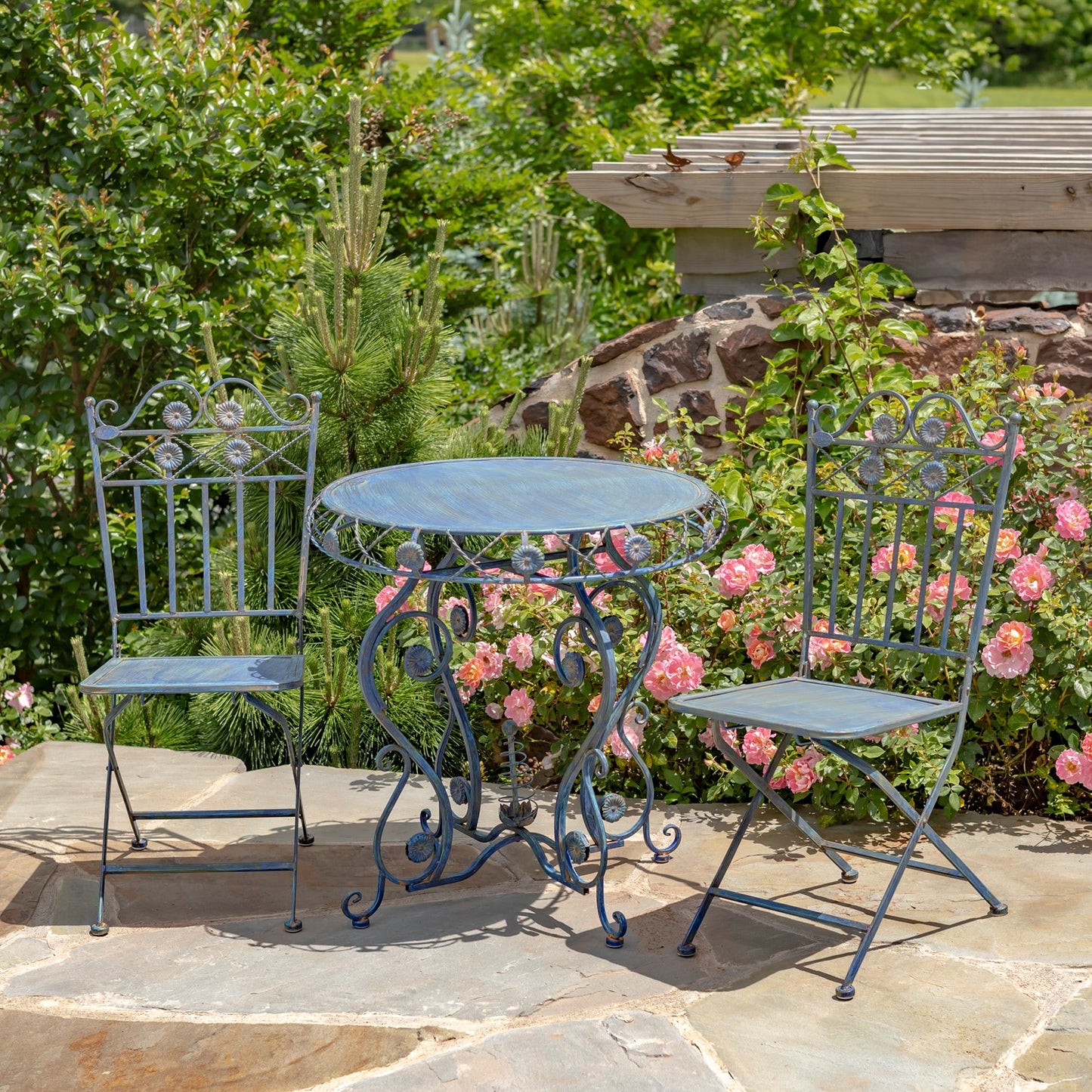 "Copenhagen 1843" Three Piece Metal Bistro Set in Cobalt Blue