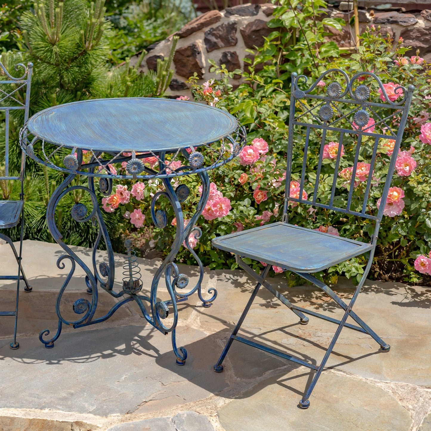 "Copenhagen 1843" Three Piece Metal Bistro Set in Cobalt Blue