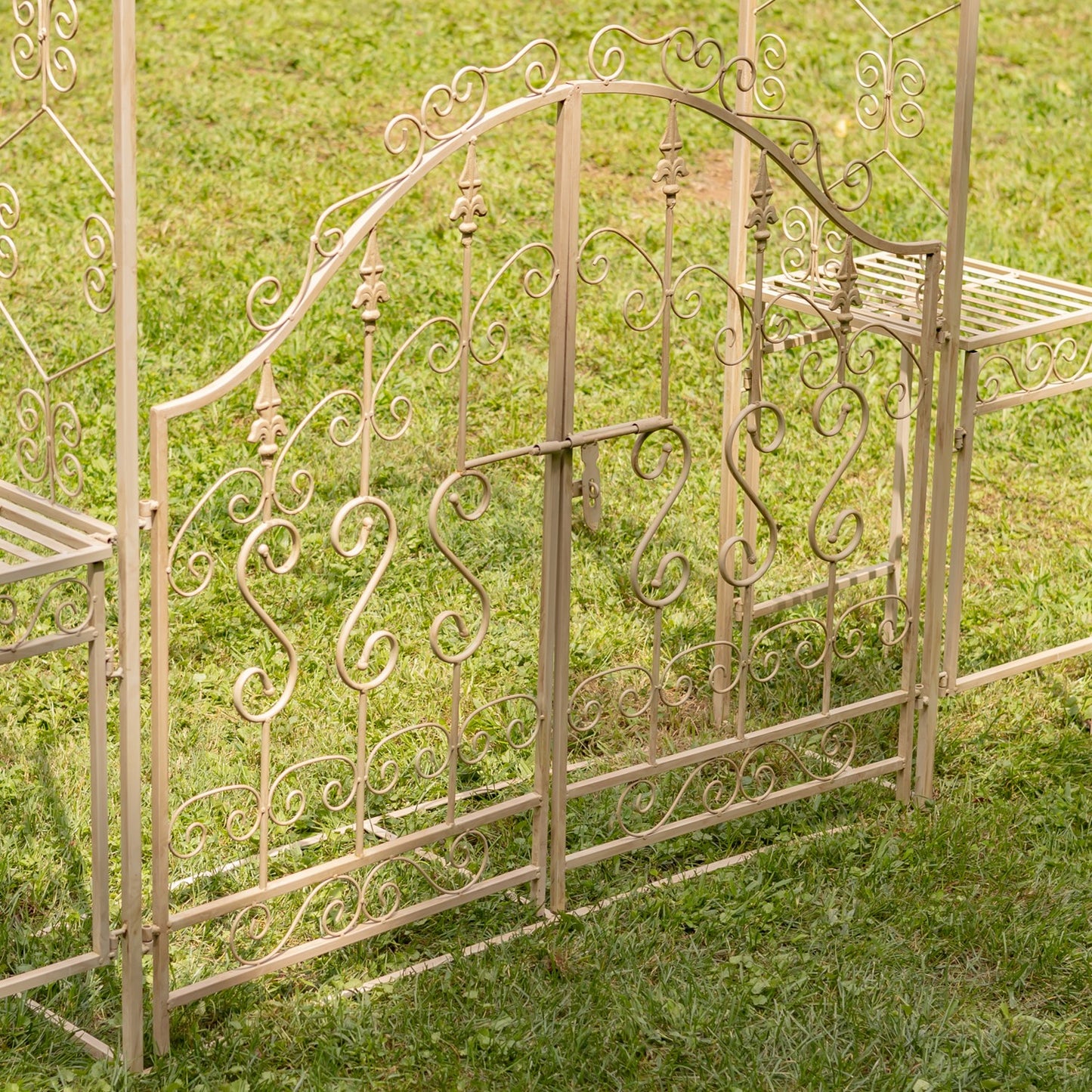 Garden Gate Archway with Side Plant Stands, 96" | "Genevieve" Antique White