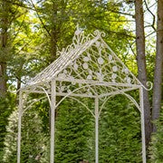 9.5 Ft Iron Garden Arch with Trellis Side Walls – Antique White "London 1820"