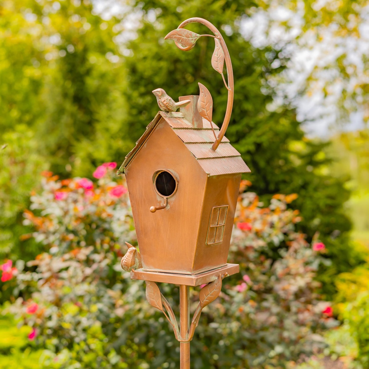 Antique Copper Saran Birdhouse Stake, 69.75" | "Holly"