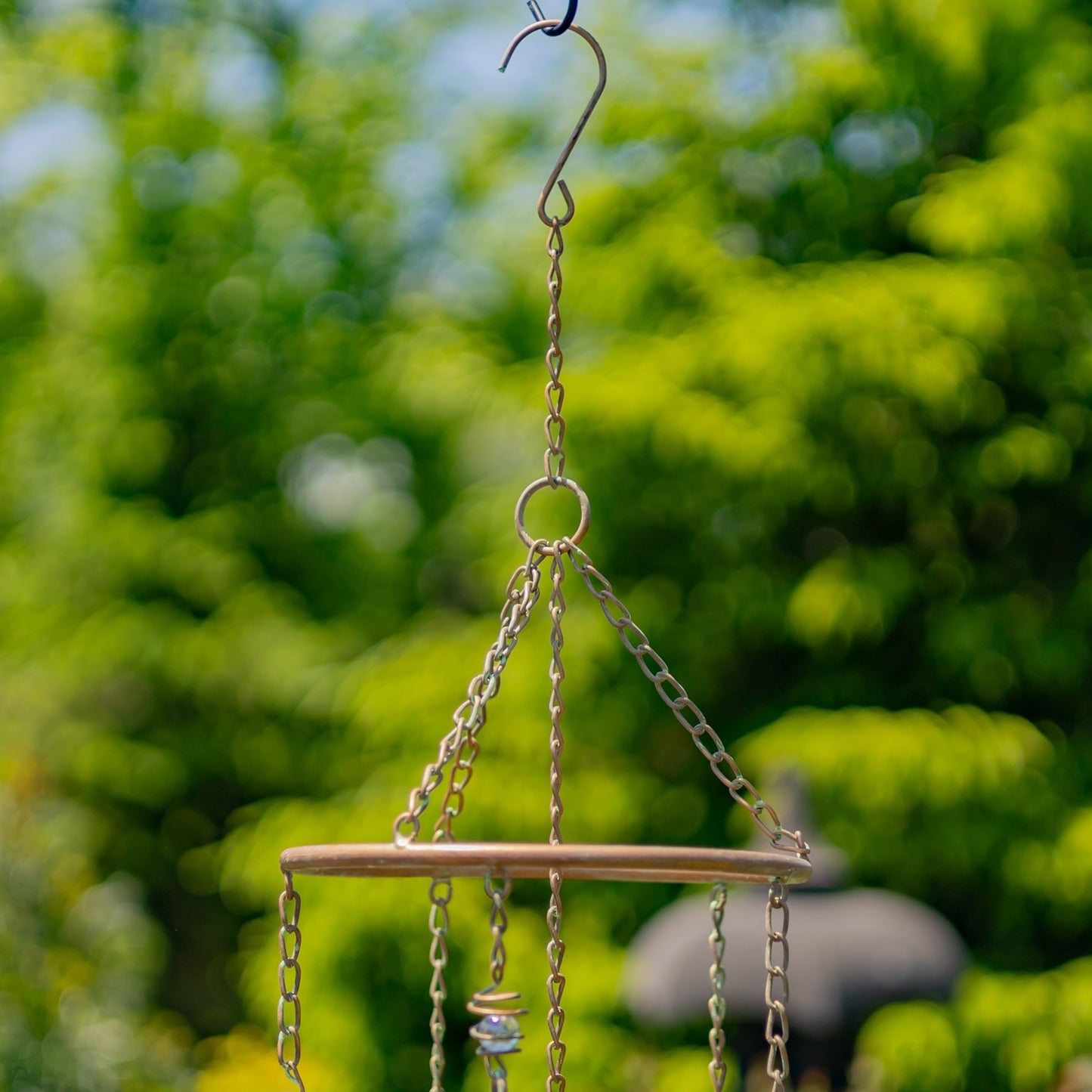 Antique Copper Umbrella Wind Chime with Glass Marbles & Bells, 39.75"
